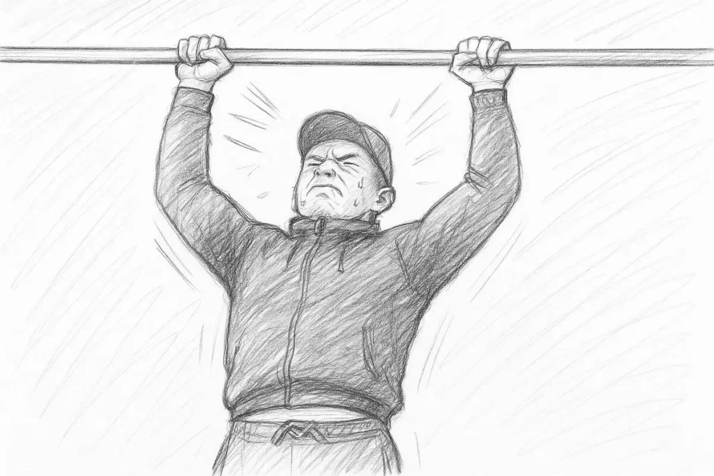 illustration crayonnée d'un athlète de calisthenics ayant du mal à faire une traction